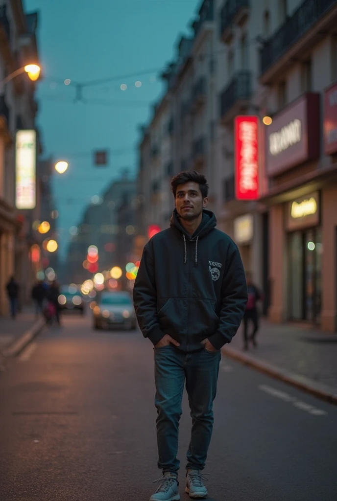 I need a photo of man 2. He must wear t shirt and short. Looks like Sri Lankan man Background there should be night Colombo