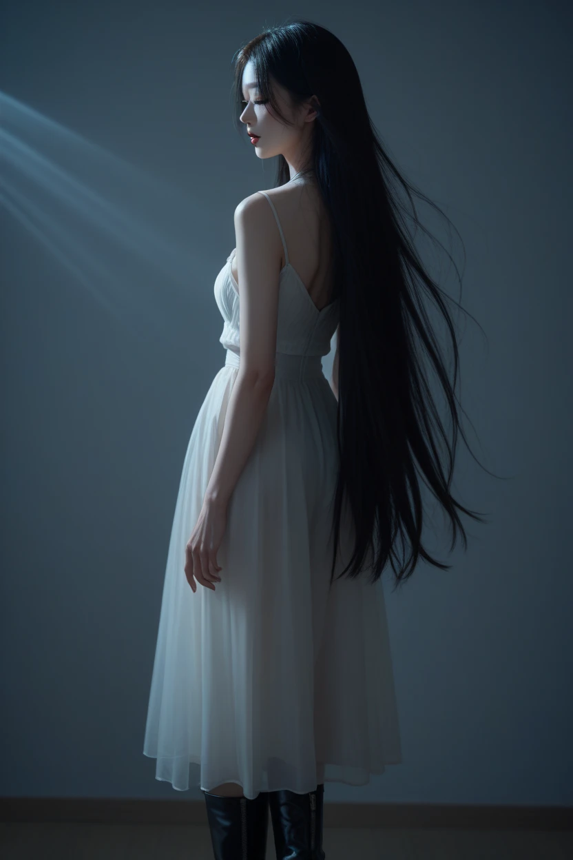 ((best qualityer)), ((work of art)), ((detailded)), create an image inspired by Rin Nanakura, super realistico, a beautiful young woman, young white color, long hair, Bblack hair, blue colored eyes, elegant outfit, top quality picture, super realistico, 8 k quality, ultra realisitic, ultra definition, cinema quality