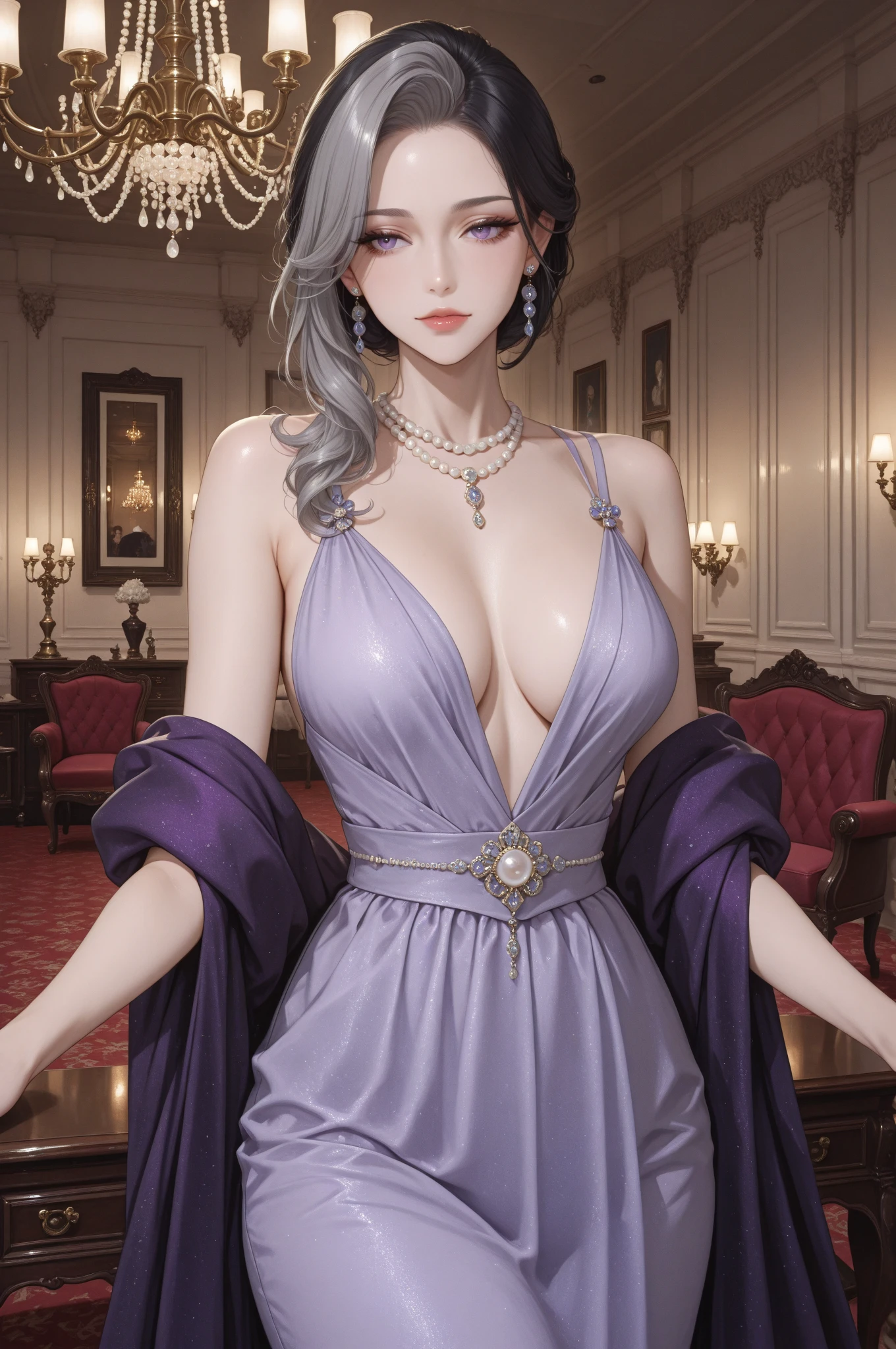 1girl, ice-crystal embellished dress, unclothed body, jewel, lace cloak, fluffs, pearl bodychain, beautiful detailed eyes, beautiful detailed lips, extremely detailed eyes and face, long eyelashes, best quality, 4k, 8k, highres, masterpiece, ultra-detailed, realistic, photorealistic, photo-realistic, ethereal glow, regal elegance, intricate details, luxurious, otherworldly beauty, dark atmospheric background, supernatural aura, elise,
