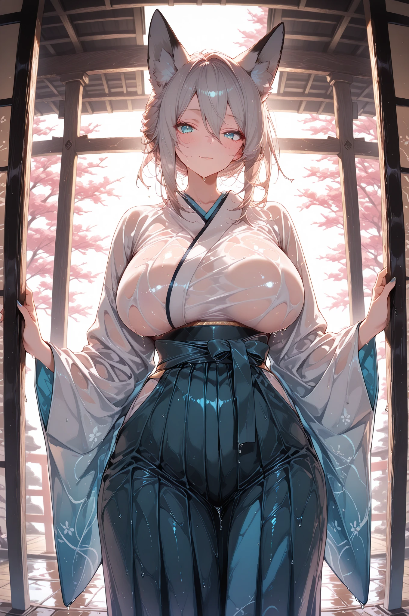 (masterpiece:1.2), (best quality:1.2), perfect eyes, perfect face, perfect lighting, 1girl, milf, gigantic breasts, sagging breasts, see through poncho, rainy weather, wet skin, wet cloth,