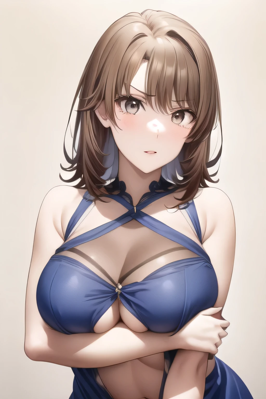 1 woman, alone, 8K, masterpiece, (The shirt will be tight around the chest...............:1.5), Masterpiece, 8ก, (big breasts:1.5), Cute face, smile a little, look at the audience., (hairy:1.8), (nipple:1.6), , blue panties, Show some shirts.. ,