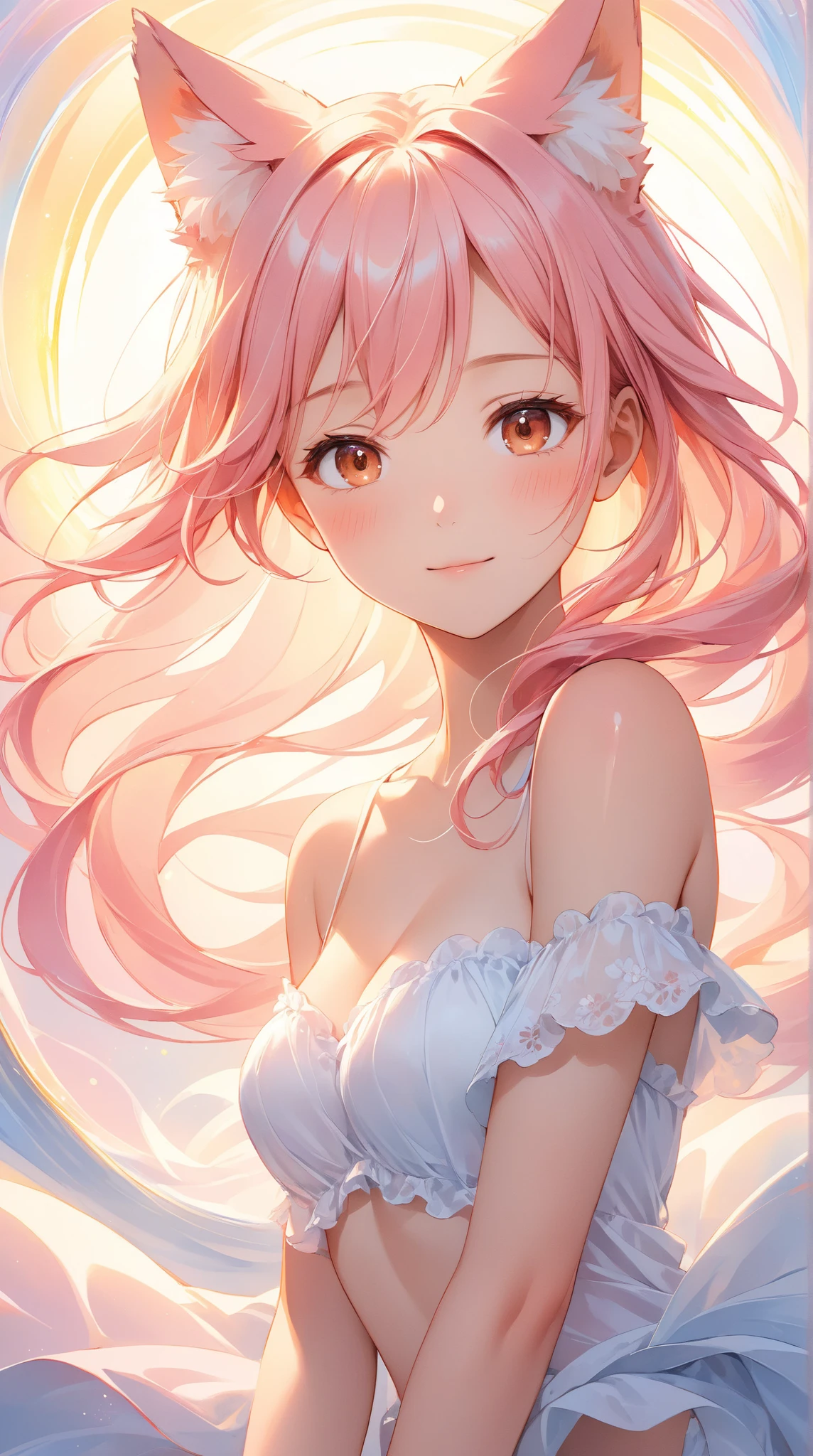 (8K, 4K, best quality, high resolution: 1.2), (Master, Practical, Photorealism: 1.4), 1 girl, Solitary, Pretty Face, eyelash, nose, Glossy lips, (Beautiful eyes, Bystanders, White skin, White skin: 1.5), Refines the complexion, Upper Body,, Large target, Large target, (nude: 1.5),, Open-air bath,, Funny hair growth, blond, Pink Hair, Bangs, Hair accessories, bow, Both sides up,, young, Dark blue school swimsuit