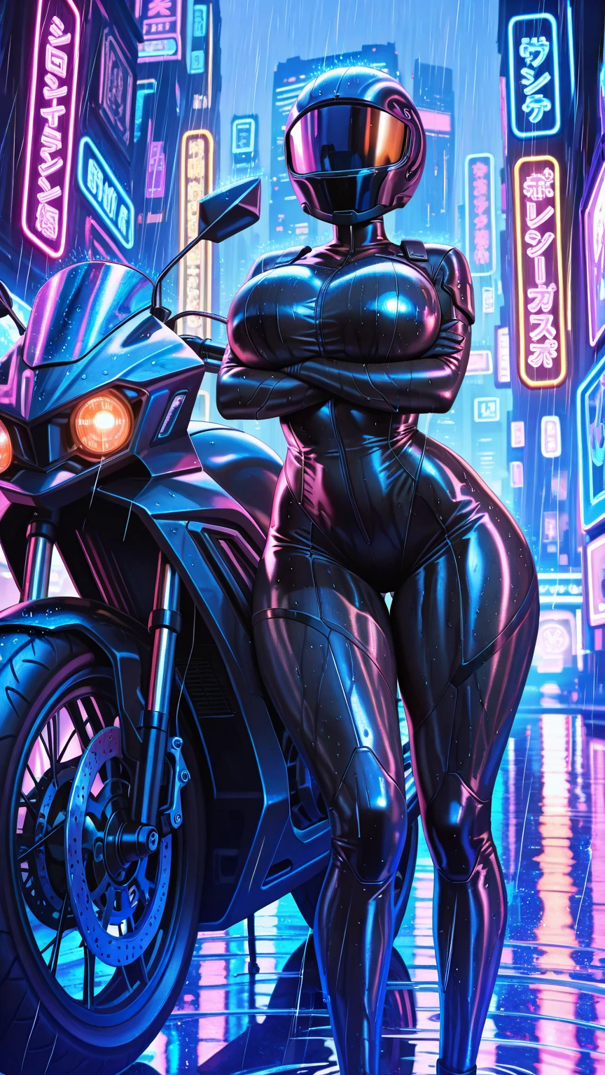 Highest image quality, outstanding details, ultra-high resolution, (realism: 1.4), the best illustration, favor details, highly condensed 1girl, with a delicate and beautiful face, dressed in a black and green mecha, wearing a mecha helmet, holding a directional controller, riding on a motorcycle, the background is a high-tech lighting scene of the future city.