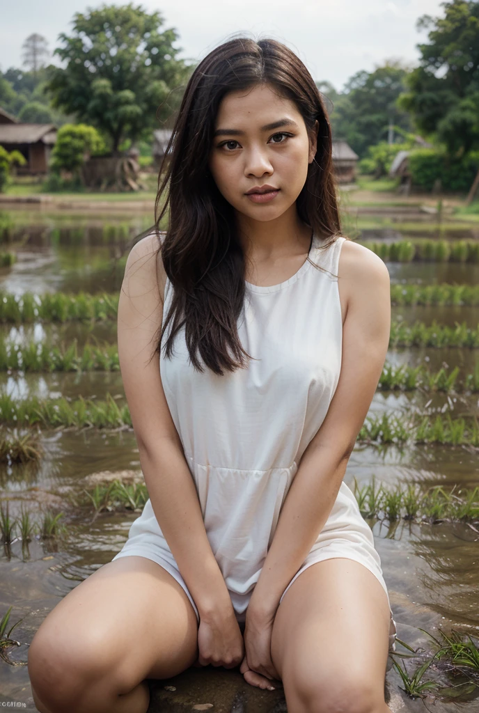 Thai Girl, Pretty, Nude, In the middle of a rice field