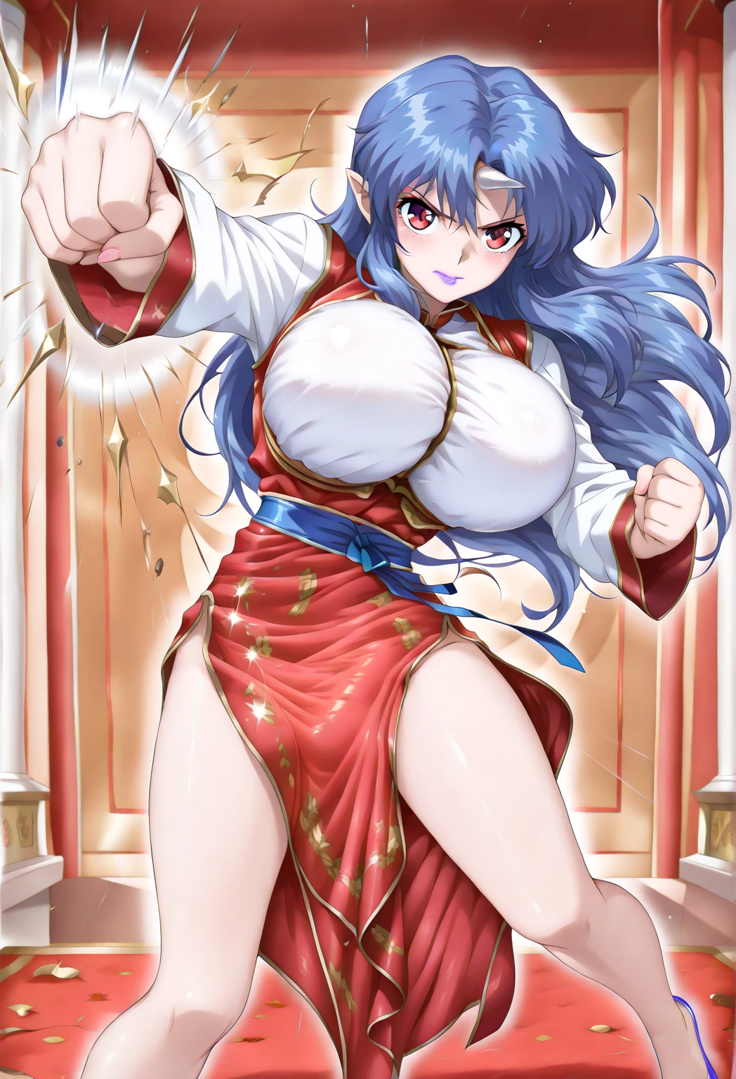 (ultra-detailed:1.1),perfect anatomy,
best quality,high quality, amazing quality,
1 girl,solo,milf,in 2000s style,in fire_emblem:_genealogy_of_the_holy_war style,(umamusume),in style,
horse ears,(horse tails from top of hip:1.2),
nsfw,vulgarity,humid,sweat,steam,
squatting,spread legs,
clothed,wedding dress,military uniform,(breast curtains:1.4),
(underboob:1.3),(side boob:1.3),huge breast,
cleavage cutout,prostitution,
pelvic curtain,
metallic iridescent glitter costume,
(shiny reflection light:1.2),