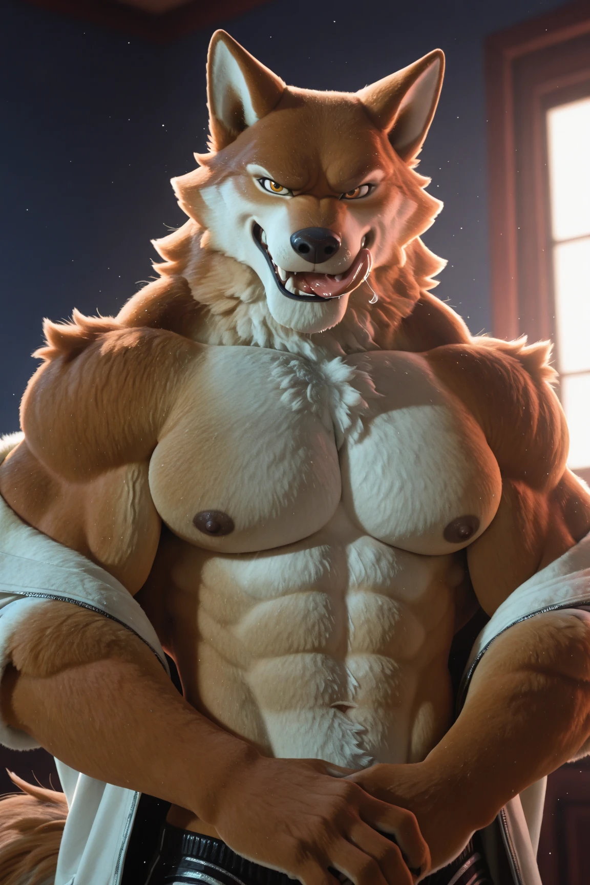 solo, anthro brown bear, male, adult, muscular, abs, white boxers, bare torso, (realistic fur, detailed fur texture:1.3), detailed background, lockers background, photorealistic, hyperrealistic, ultradetailed, bulge, opening the locker, natural pose