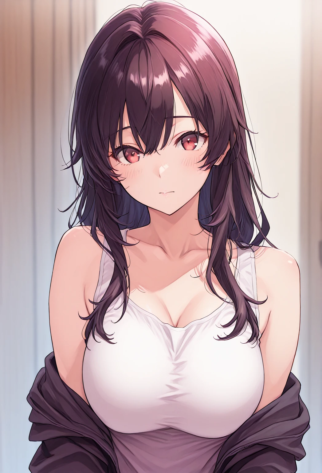 anime girl with black hair and a white top posing for a picture, revealing clothes, seductive anime girl, clean detailed anime art, guweiz, attractive anime girl, ilya kuvshinov. 4 k, illya kuvshinov, kuvshinov ilya, anime moe artstyle, kuvshinov, ( ilya kuvshinov ), cleavage