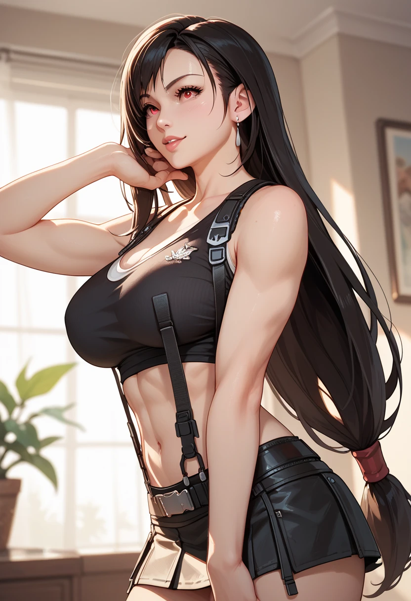 ((foto de corpo inteiro))((foto realista)) Tacticool, uma mulher, solo, (colete: 1.2), militar, 8k, high-res, obra-prima, melhor qualidade, (headpe: 1.3), pele finamente detalhada, transparent black bra, tattoo, skirt.
