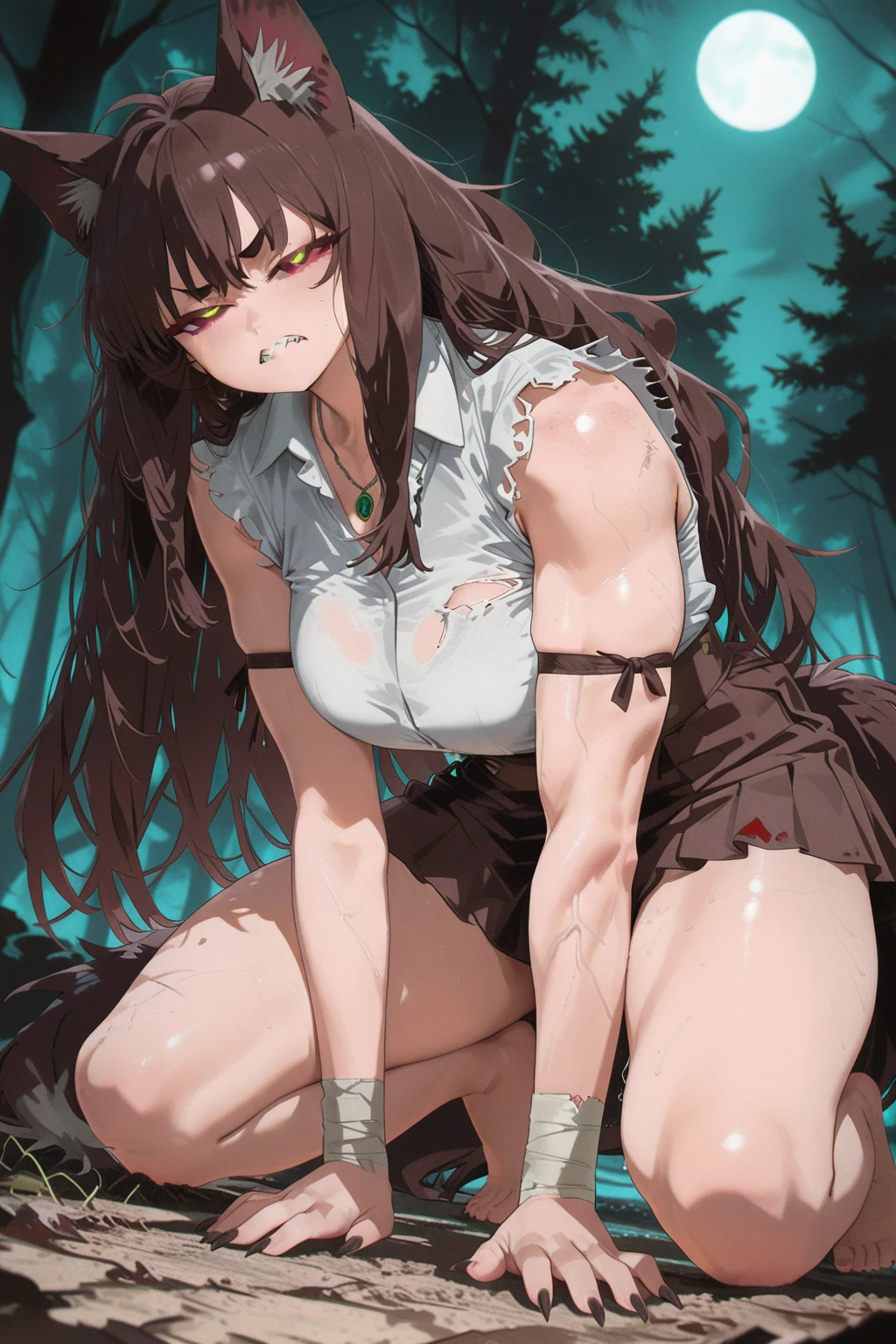 NSFW,masterpiece,Highest quality,High resolution,Very detailed,Ange\(Utawarerumono\),Small breasts,nude,Iron Chains,Leather Collar,(Ecstasy face),(Scared),Clenched teeth,blush,(Sex slave),In the forest at night,campsite,tent,(Have sex),(Squirting),(trembling),heart,(Falling into Pleasure),Drooling,yield,Obedience,Obedience,(training),(Prisoner),Being restrained,(rape),(rape)