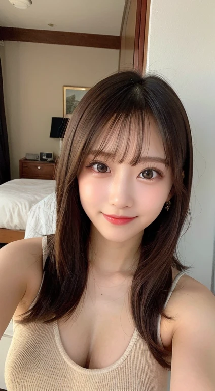 on the table, best quality, shape, Ultra Detailed, Finely, high resolution, 8k wallpaper, 完璧なダイナミックな構shape, Beautiful and delicate eyes, Medium Length Hair, Small Breasts, Natural lipstick, Casual sexy pose,Smile,20 year old girl、midnight、Beautiful and detailed face、Perfect beautiful face,big eyes、original photo、Use the whole body to express the feminine posture、Beautiful and delicate eyes、Small face、Beautiful duplex、Facelift and style,skirt、Beautiful golden ratio face,Long hair
