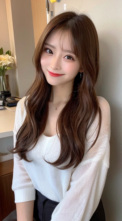 seed;88117315,((Full Body Angle))、Front hair:1.3))、((Highest quality, 8K, masterpiece: 1.3)), concentrated: 1.2, Cute girl 1,Nipples erect、 Perfect beauty: 1.4,Summer T-shirts、Shorts: 1.2,Long sleeve、Randall Color、comics&Text Graphics、Black ruffle-trimmed drawstring zip blouse,1.1, Highly detailed face and skin textures, Fine grain, double eyelid, whitening skin, ,Highest quality,Ultra-high resolution,you,1 girl,alone,_Shiny_skin,Iris,necklace,((brown_length_Wavy_hair)),(lips)),eyelash,Front hair,deal with,compensate,Shiny,pore,skin,Large Breasts、((smiling face))、living、Soft and multi-layered、stretch、