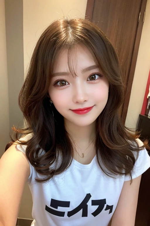 Selfie style in my room、Long Hair、Brown Hair、Highest quality, shape, Very detailed, finely, High resolution, 8k wallpaper, 完璧なダイナミックな構shape, Beautiful and detailed , Hotel(but), Sexy Face,Ecstatic expression,A face at the peak of sexual arousal,Sex-excited face、very young、very cute、Japanese