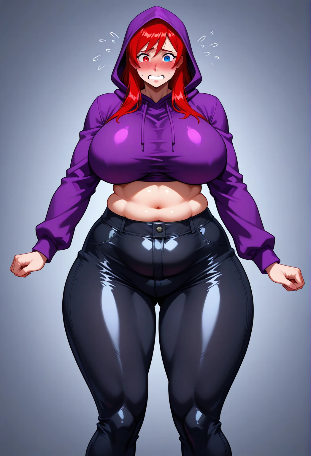 Anthropomorphic wolf, Female Furry, long Green hair, red open hoodie, black panties, black pantyhose, black heels, high quality