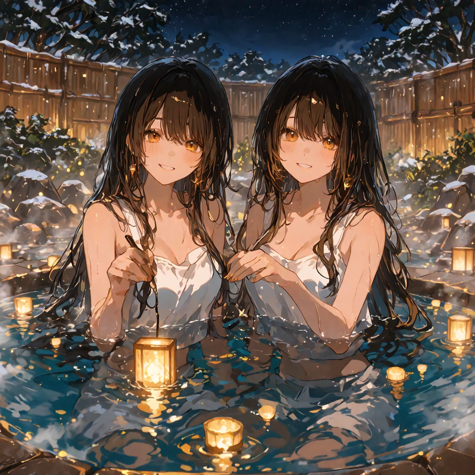 modern style,Realistic,Real,Photorealistic,Actual photo,colorful,
It depicts a scene of several women and staff enjoying a party by the poolside,
((night,Lunch on the table in the back)),
((Illuminated pool,LED-lit pool water)),
Dolphin floats and beach balls floating in a small pool,
Good friends,Pleasant memories,Time together,
Depth of written boundary,Splash,mischief,Folded bath towel,
Detailed Description,View here,smile,Commemorative photo,
Perfect face and body,Detailed face,Perfect Anatomy,
masterpiece,Highest quality,16K,High resolution,Raw photo,Professional,
Award-winning,Browsing Caution,Art Station,
Cinematic lighting,Natural lighting,Soft lighting,
Bewitching atmosphere,Cozy atmosphere,A gentle and sweet space,
Captivating,Keep an eye out,
Medium Shot,
Physically Based Rendering,
Thin contours,BREAK Spotlight on Him,Beautiful Face,Well-formed face,
Wet and fresh skin,Water pops,