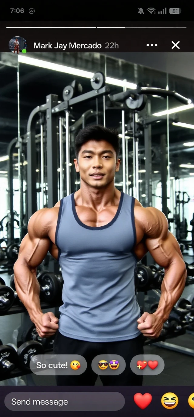 Asian bodybuilder,HD, Realistic,large boobs,Caucasian skin color,Big biceps,Tense your muscles., Wear a small bra, smile,In the gym