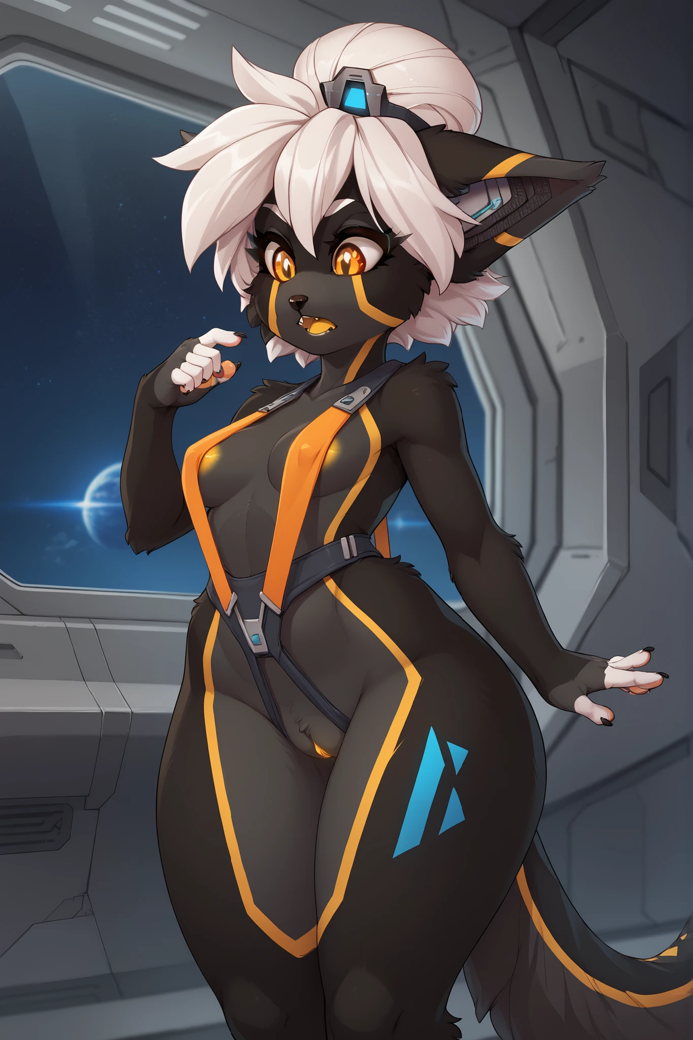 solo, female, rabbit, yellow colored fur, lean body, anthropomorphic rabbit, droid, thick thighs, sexy, wet pussy