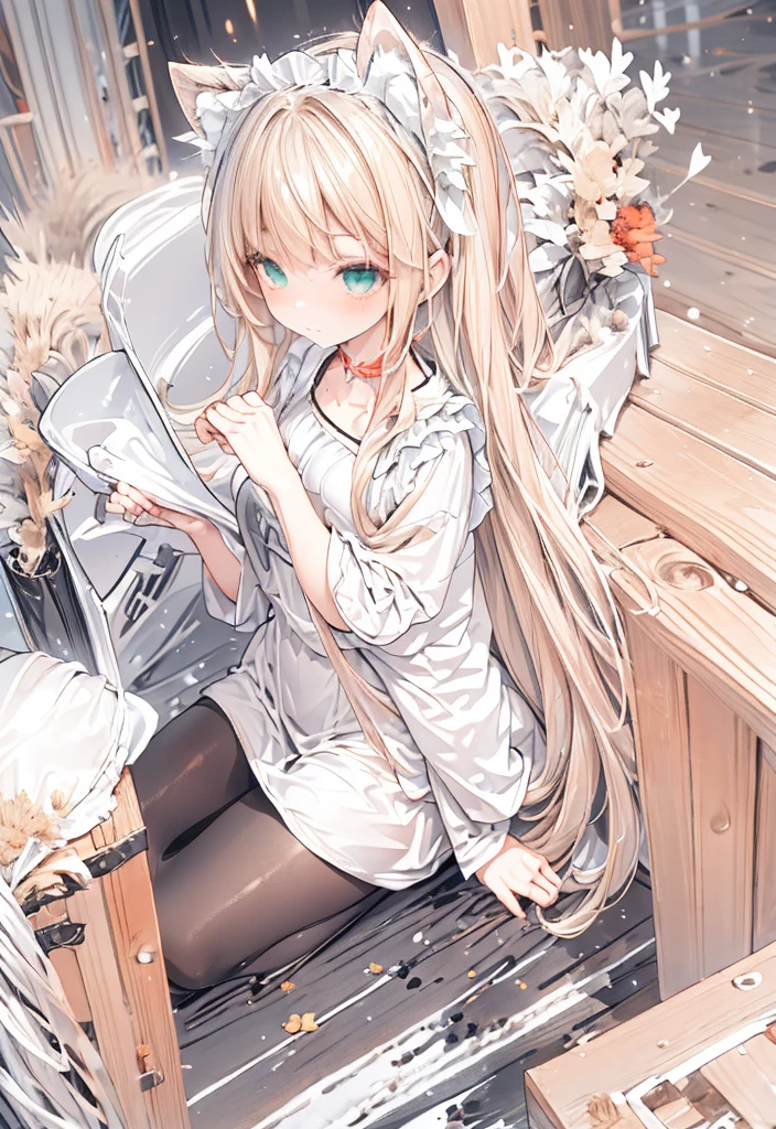 (masterpiece), nsfw, ?????, 1 girl, Completely ????? except for socks, whole body, indoor, Calf, Bakery, cupcake, Sitting, table, Tilt your head, View Viewer, Have food, sunlight, One girl, blush, smile, Open your mouth, tooth, Cat ear, tail, Long Hair, Light brown hair