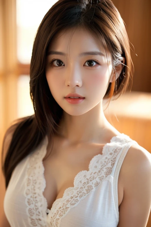 Highest quality、8k傑作、Ultra-high resolution、(Photorealistic:1.3)、RAW Photos、1 person、Brown hair short bob、Glowing Skin、1 personの超美人女子大生、((Ultra-Realistic Details))、Portrait、Global Illumination、Shadow、Octane Rendering、8k、Super sharp、Very intricate details、Realistic Light、CGSoation Trend、Beautiful Eyes、Shining Eyes、To the camera、White shirt、sheer、blush、Cleavage、Half-dressed、Being spied on while changing、amount