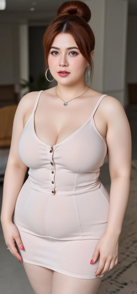 (8K, best quality, masterpiece, Golden Ratio Composition,:1.3), (40 years old plump Japanese woman in the office), (90 kg obese body), (Legs close-up), (Thick thighs), (Snow-white long legs), (Dressed as a secretary :1.2), (Huge breasts), (Big thick legs), (jeans), Soft face line, Gentle and beautiful, (Silver short hair),