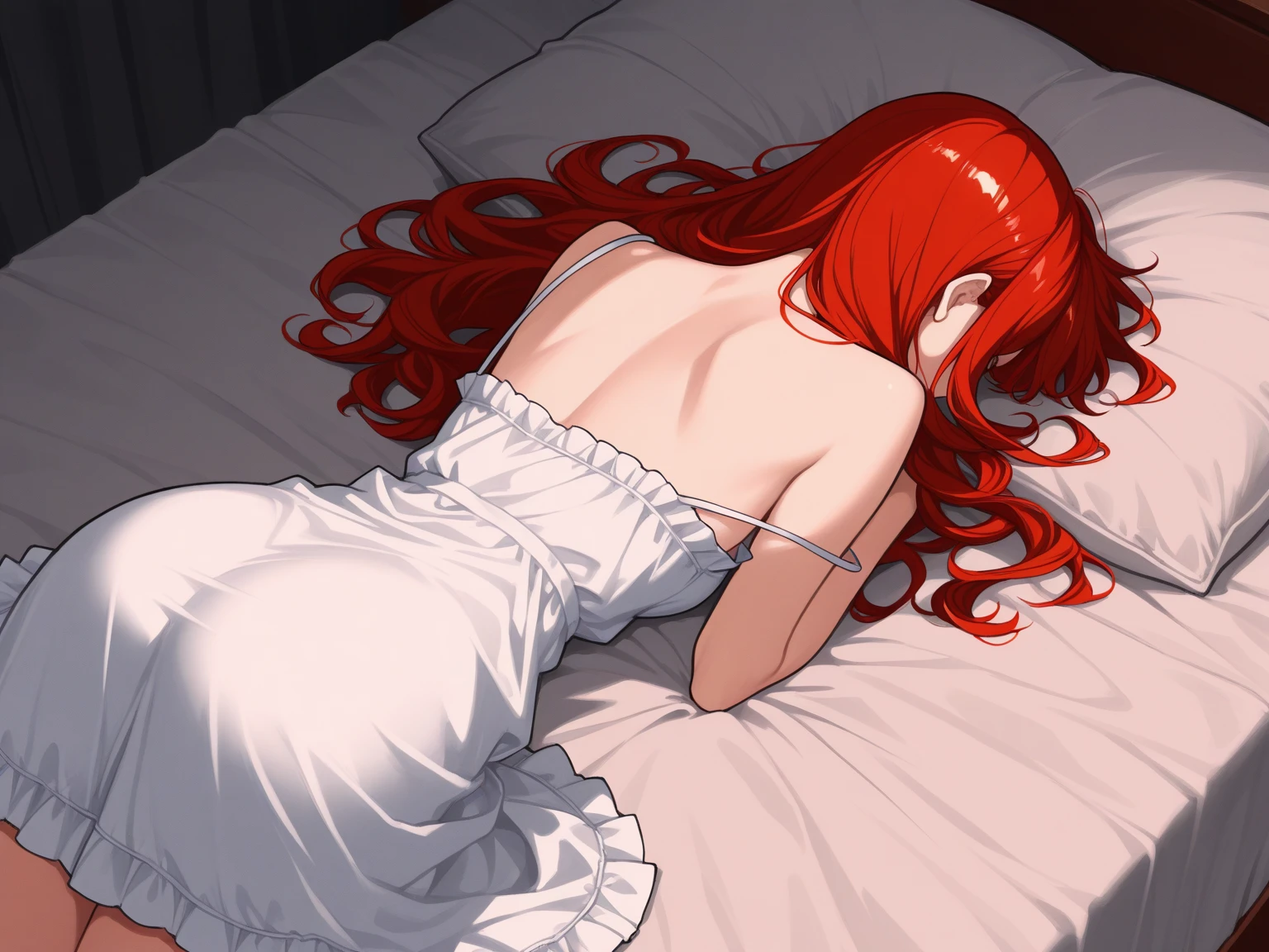 Himeko, honkai star rail, lingerie, whole body, on a bed with welt. 