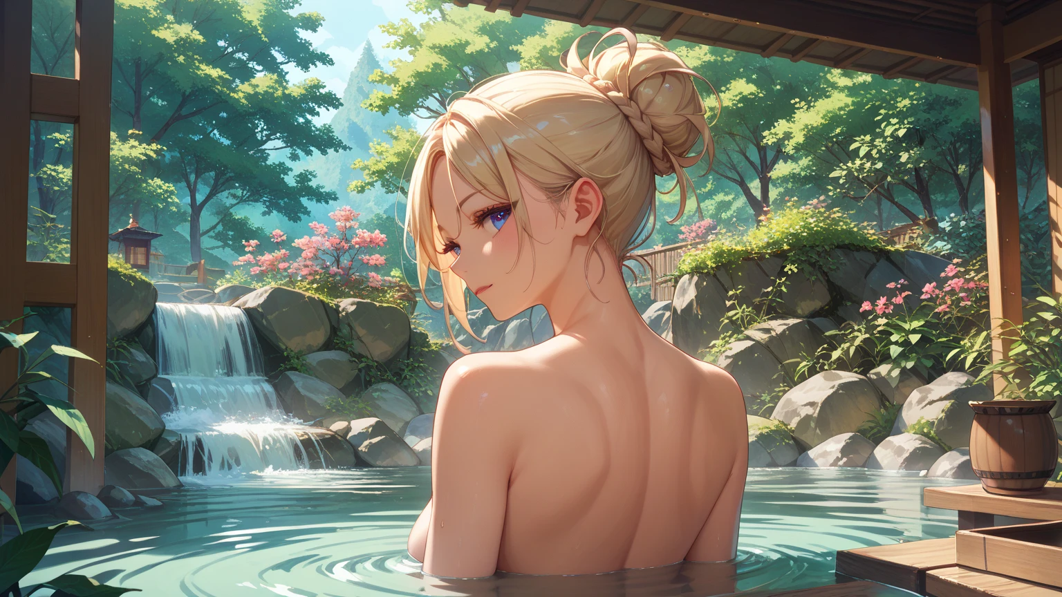 (masterpiece:1.3), (8K, Realistic, RAW Photos, Highest quality: 1.4), (High resolution), Realistic eyes, Beautiful details, (Realistic Skin), Beautiful Skin, absurdes, charm, 超High resolution, Ultra-realistic, Very detailed, cinematic, (complex:1.3), Best Shadow, Side lighting, ((Accurate hand and finger depiction)), Golden Ratio, (Blonde woman with cat ears), (expensive, Blonde cat ears, Long Hair, Volume Hair Set), Large Breasts, Tight waist, (BIG ASS), glamorous, Fascinating, ((Completely naked)), ((Sticking out her butt and opening her anus in the hot spring)), Browsing Caution, ((Masturbation:1.2)), ((Touching the vaginal opening)), (real vagina), Wet Hair, (Sweat), (Flushing), ((Frowning)), (in the forest:1.3), (vapour:1.1), ((wood々A bedrock bathing hot spring surrounded by plants)), ((Back view)), ((Rear view)), (BIG ASSが強調されたアングル), BREAK ((continuous photos:1.2))