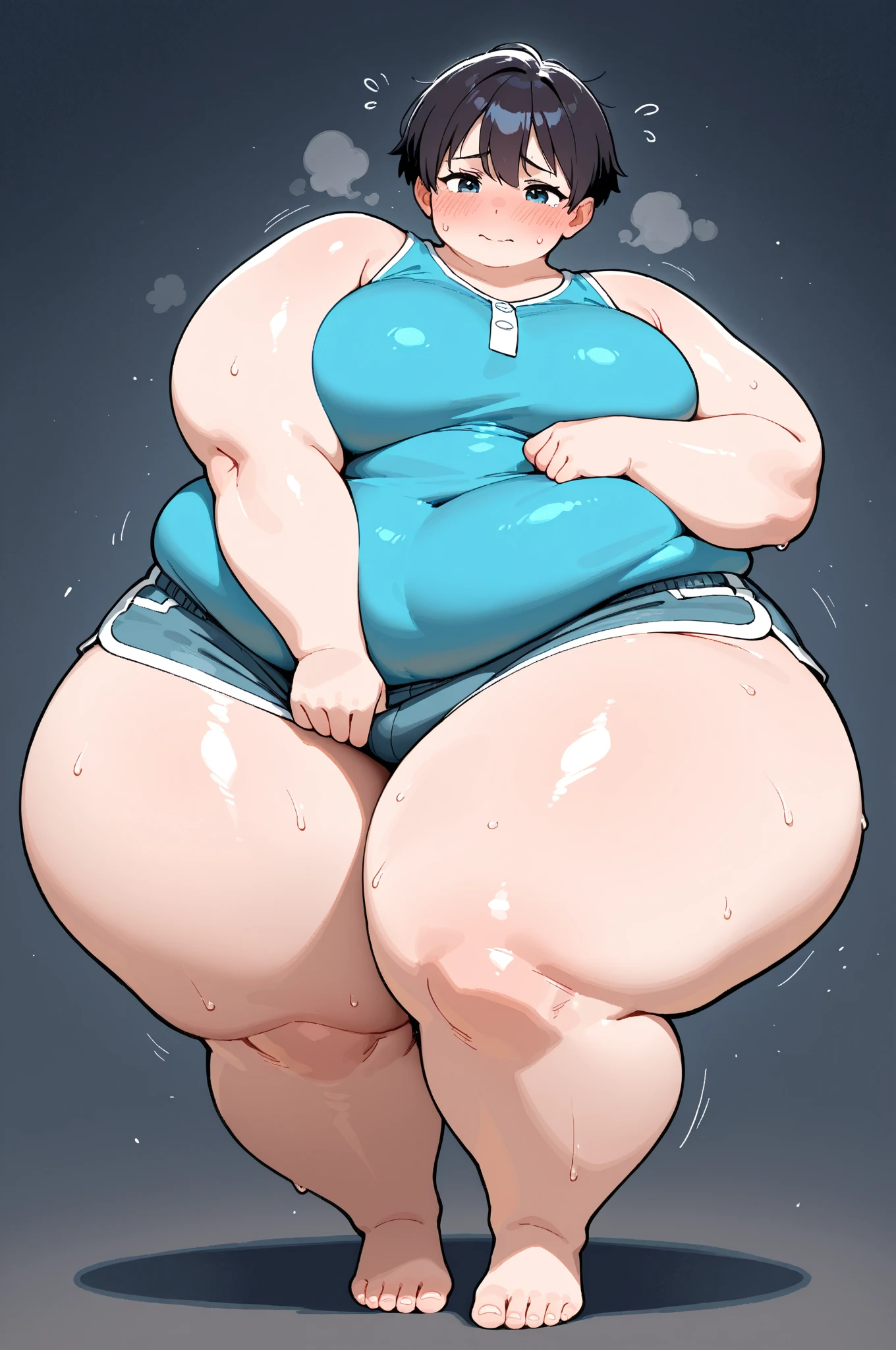((androgynous)), beautiful, (very short hair), (pudgy face), (thick),(ikemen), ((boyish)), (handsome), (chubby), belly, muscular, (beefy), (mischievous boy), (cool), (nipples), 口を開けている
