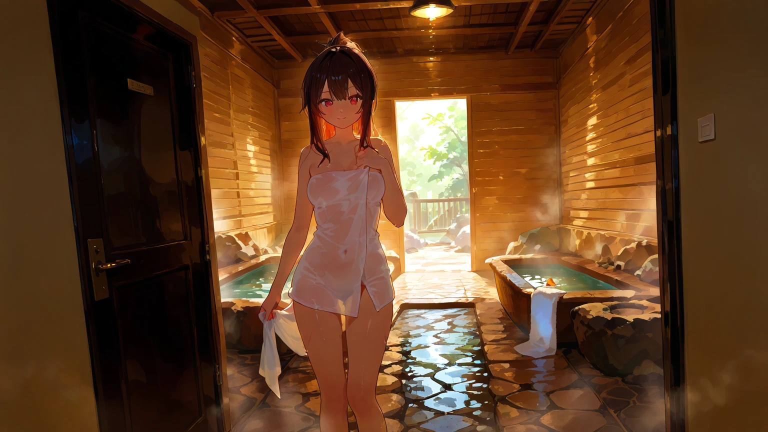 a beauty girl。In the sauna。