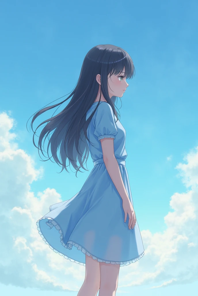 A beautiful blue sky like Ghibli　White cloud　Nostalgic　anime