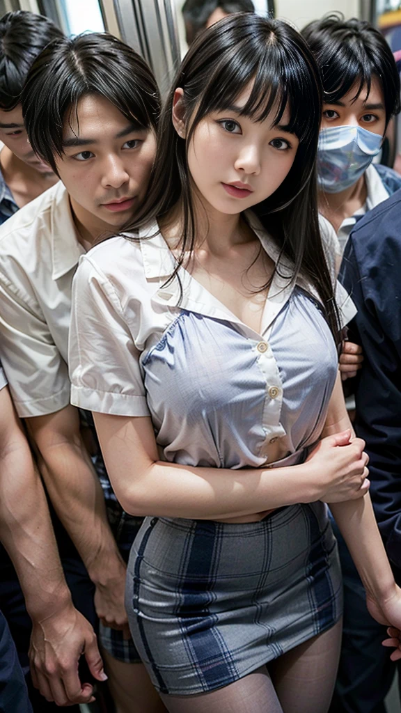 (molestation:1.5)、1 girl、(full body shot)、1 male、(((molestationされるオフィスレディ:1.5)))、(super beautiful)、(beautiful face:1.5)、she is crying、(Office worker uniform:1.2)、(Inside a crowded train in Japan:1.5)、a man forcefully sucking, licking of anus hole passionate, kisses his girlfriend、(a man takes off his skirt:1.5)、(man hugs her chest:1.5)、(At SFW:1.1)、(((You can see your through your shirt)))、(groan of pain:1.3)、(ecstasy:1.5)、
