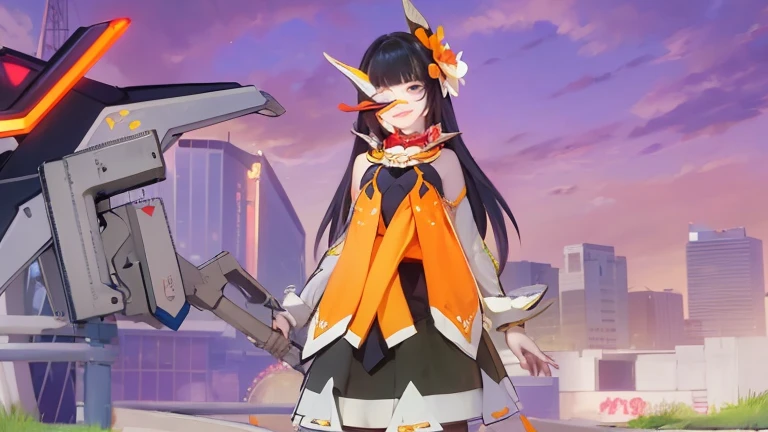 Anime character with horns and a heavy cybe parapet in the colors white dark pink standing in front of a full moon, moon clothes, fantasy outfit, in-game render, astral witch clothes, highly detailed full body, anime very detailed, clear outfit design, hair color white dark pink, 8k octae render photo, beautiful celestial demonin with large black cyborg wings on both sides