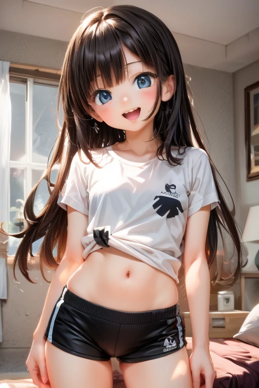 Highest quality、8K quality、A 20-year-old woman hiding her breasts with both hands、Deep U-neck T-shirt、Short skirt、Beautiful thighs、Soft Breasts、Looking up at the photographer、Shooting from the top of the front、Well-groomed, Adult face、Beautiful cleavage、When bending over, Clothes come off、(Skinny body type:1.1), (Flat Chest:1.4),
