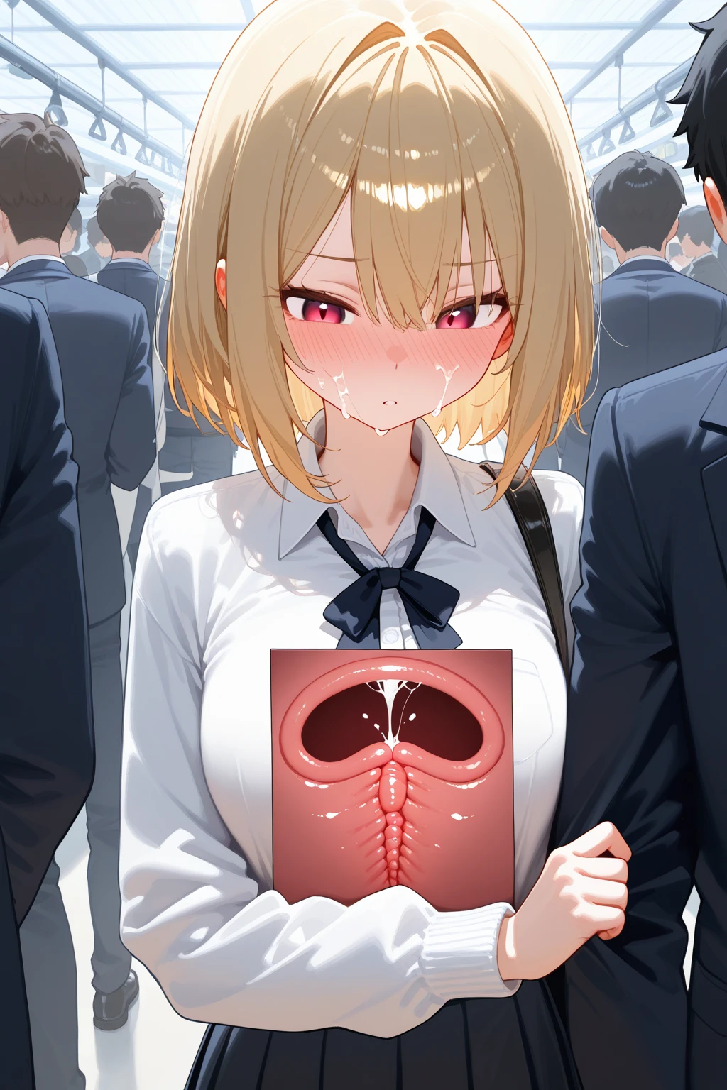 NSFW,(best quality,8k,highres,masterpiece:1.4),ultra-detailed,NSFW,solo,A completely naked boy lying on the bed,(constricted pupils:1.2,scared:1.4,crying),(flat chest:1.3),very short hair,(cum on hair,facials,Bukkake,cum in mouth),Looking at viewer,,upper body,(Have an employee ID card on a neck strap:1.3)