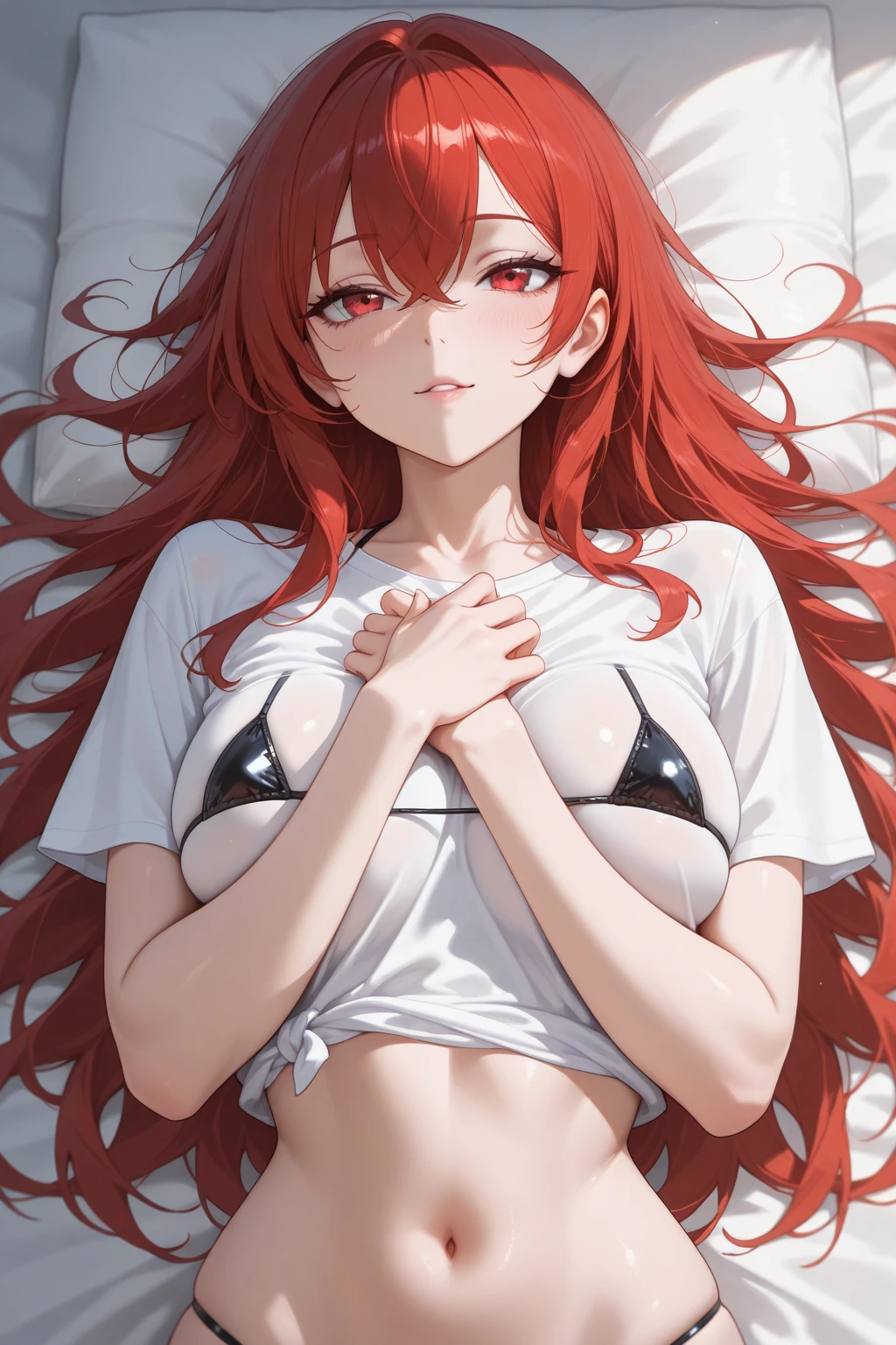 beautiful girl、cute、Japanese、、high school girl、bikini、Button unbuttoned、Revealing clothing、whole body、tits、Staring at the audience、Cheeks are a little red、Overall it's squishy.