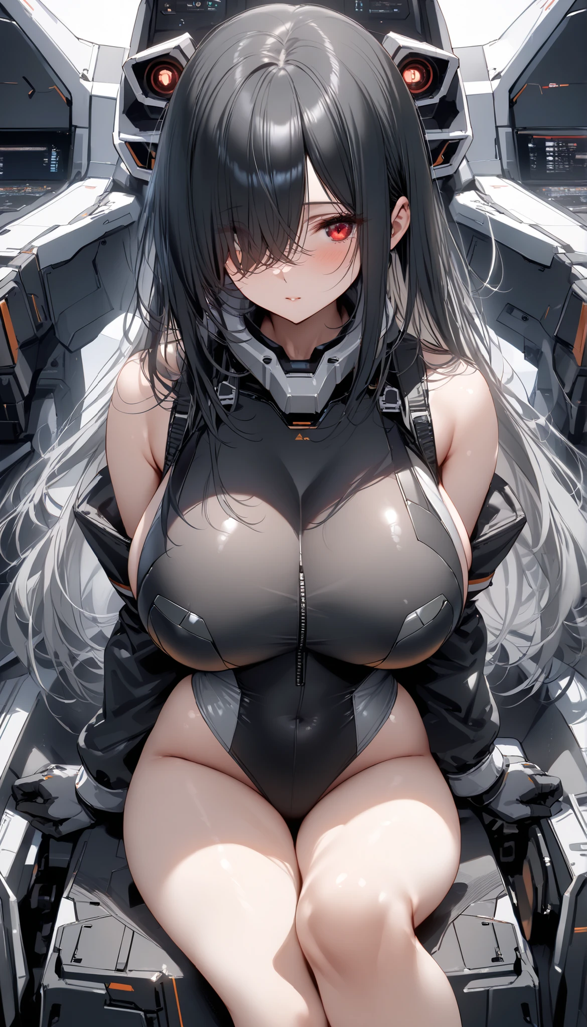 (best qualtiy)), ((tmasterpiece)), (the detail:1.4), 3D, HDR (high dynamic range), lightshafts, godrays, Young Teenage girl, bent over with back arched and heead turned to face viewer, Spread your legs, ass towards the viewer,  Delicate big eyerontage, Detailed face，cute face. long eyelashs，E-Girl makeup, skin Tight black transparent cyber leotard suit with Deep red lights, cybergloves, cyber thighhigh boots, Details of Red Glowing iris, Long White hair in pigtail style，Black cyber cat ears with deep red lights, Bigboobs，oversized boobs，Thicc thighs, thicc calfs. detailed puffy vulva, A beautiful cyberpunk female image, deep red lights, outside in space, stars in background, Deep Red Nebula, HDR（HighDynamicRange）,Ray traching,NVIDIA RTX,Hyper-Resolution,Unreal 5, Subsurface scattering、PBR Texture、post-proces、Anisotropy Filtering、depth of fieldigboobs，Raised sexy，maximum definition and sharpnesany-Layer Textures、Albedo e mapas Speculares、Surface coloring、Accurate simulation of light-material interactions、perfectly proportions、Detailed hands, rendering by octane、Two-colored light、largeaperture、Low ISO、White balance、the rule of thirds、8K raw data、data、