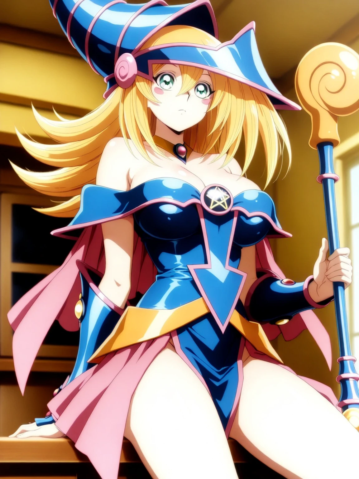 The hair on the top of the head is dark blue..、The tip of the hair is a dark green gradient。17-year-old girl、Anime Style、Fantasy、Bust 86cm、height: 172cm、Weight 51 kg、Full body painting、Wizard