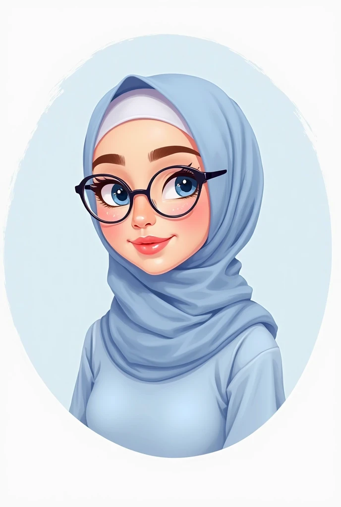 Make a anime avatar picture of a 19 year old dark-medium skin tonned brown Bangladeshi hijabi girl no hair showing with glasses and blue salwar kameez in a frame of 700×150 plain background 