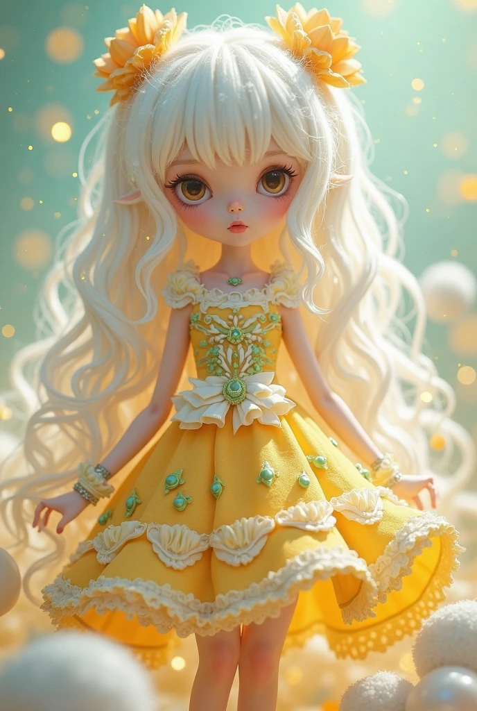 (​masterpiece)、(top-quality)、(ultra-detailliert)、(Anatomically correct)、(beautifull detailed face)、(beatiful detailed eyes)、 女の子1人、Two-headed body、red blush、Chibi、cute little、red eyes、a blond、bangss、blush stickers、A smile、Antique furniture、a canopy bed、Lolita Fashion