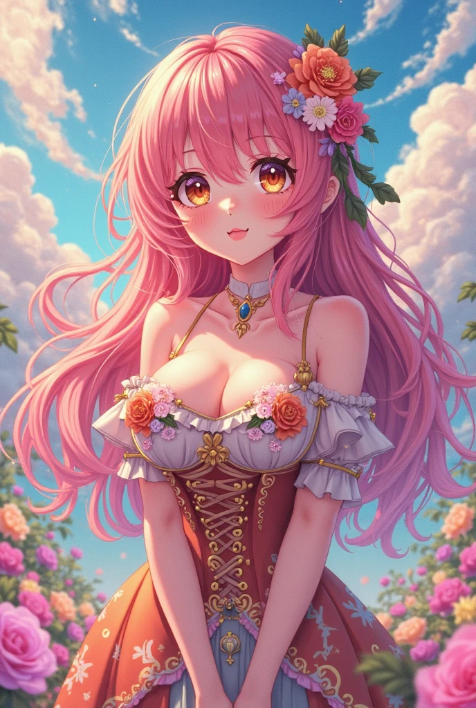 (((solo princess young face))), (18 years old), (huge breasts cleavage focus), sweat on the chest, (masterpiece:1.3:best quality:1.3:ultra detailed:1.3:an extremely delicate and beautiful:1.3:unity 16k wallpaper), (moe anime art style:1.3),
BREAK
(ponytail pink fluffy hair:1.5), (Expressive hair:1.1:very voluminous and very long hair:1.1), bangs, beautiful tiara silver and jewels, long princess veil, ,,,,,,,,,,,,,,,,,,,,,,,,,,,,,,,,,,,,,,,,,,,,,,,,,,,,,,,,,,,,,,,,,,,,,,,,,,,,,,,
BREAK
(super delicate and beautiful face:1.3:beautiful lips:1.1:hyper detail delicate beautiful blue eyeis:1.1), face focus, beautiful smile,,,,,,,,,,,,,,,,,,,,,,,,,,,,,,,,,,,,,,,,,,,,,,,,,,,,,,,,,,,,,,,,,,,,,,,,,,,,,,,,,,,,,,,,,,
BREAK
(ultra gorgeous beautiful dress is rococo gown:1.5:satin fabric dark pink:1.5:and hoopskirt and long hems:1.5), ((and over skirt with plenty of frills and luxurious embroidery and precision lace fabric)),
BREAK
((upper body)), (lying:1.1:on side:1.1from above:1.1), (depth of field:1.9:blurry background:1.2), (nature:1.1:field of tall sunflowers:1.3:Flowing petals:1.3:night:1.1), light sparkles,