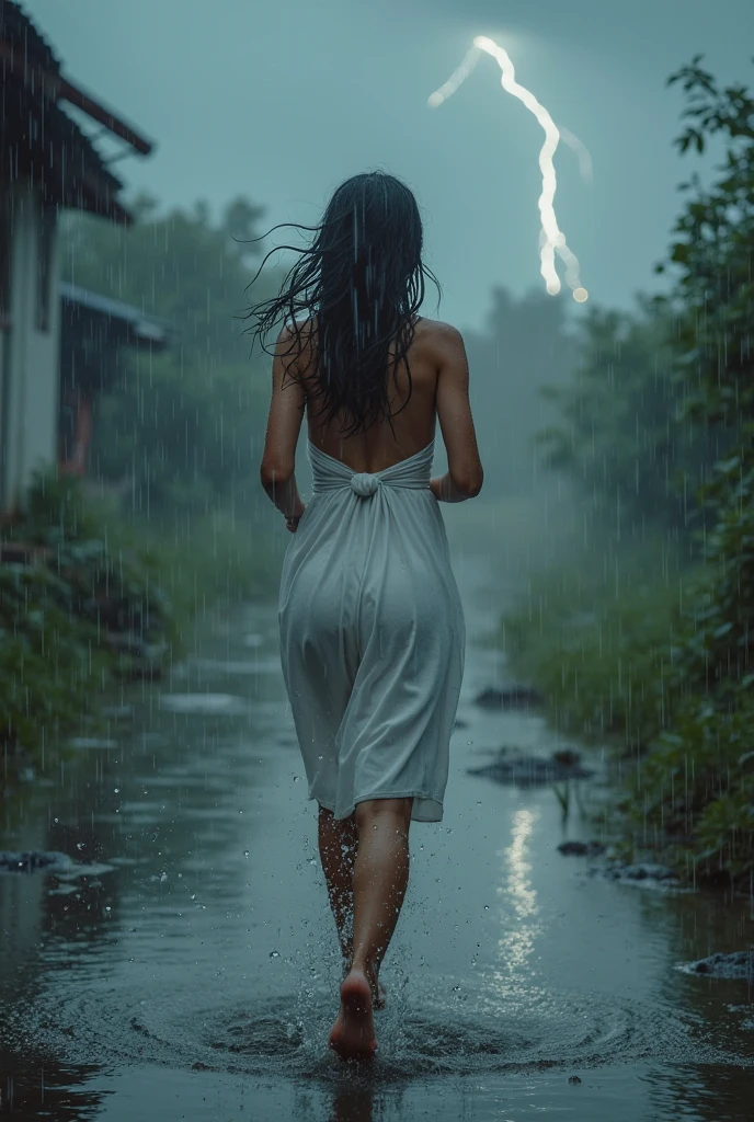 8 girl, naked, outdoor, raining
