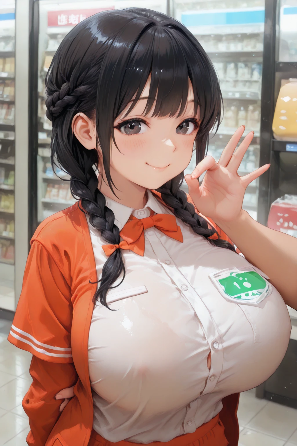 ((midnight, need, 8k, masterpiece:1.3)), Leg length, focus:1.2, Full of body,Beautiful woman with perfect body:1.4,((Dark brown hair, Huge tits:1.2 )), (low cut,深Vbig breasts,), (()),Highly detailed face and skin textures, There are a lot of people,Delicate of eyes, double eyelids,big eyes,Lovely ofBig breasts,Teenage Girls,big breasts,Smile,Larger of breasts, curls,,sweating,red lips,big breasts围,Huge tits,wear earrings,Noble beauty,Smile,White skin,热of,Big breasts are very attractive,necklace,Raised sexy,of,stage,huge cleavage,a lot of hair,Japanese beauty,long black hair,There is a lot of sweat on the body,sweating,Huge breasts,In the supermarket,Crowded of supermarket,A lot of people
