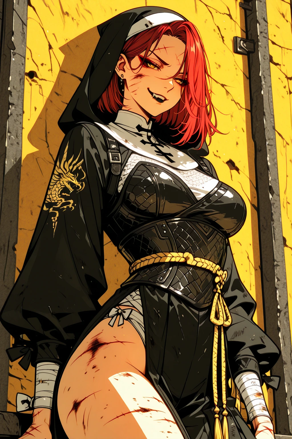 ((Highest quality)), ((masterpiece)), (be familiar with),Clementine,Overload,nsfw,Tattoo of the uterus,Sleeveless sweater,shawl,pants,Bewitching Smile,whole body