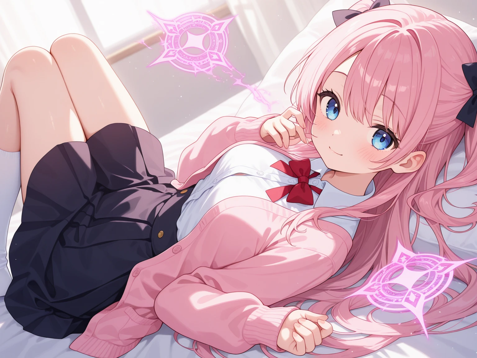 Pink Long Hair、bed