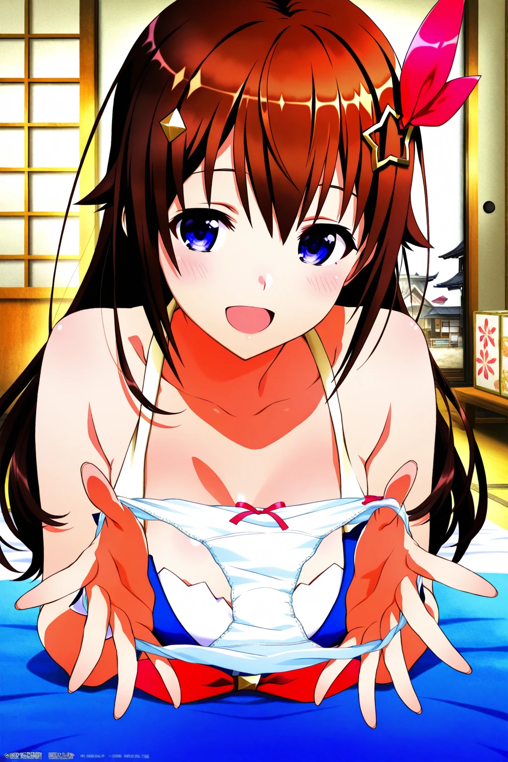 Perfect composition, perfect anatomy, explicit, nsfw, 1girl, laufen, solo, matured, lying, on bed, spread pussy, short hair, double bun, blunt bangs, hair ornament, brown eyes, bare shoulders, halterneck, ribbon, dress, purple dress, sleeveless, elbow gloves, purple gloves, fingerless gloves, boots, knee boots, relaxing, arms up behind head, blushing, embarrass, enchanting expressionless, drunk, :D, happy tear, saliva, snot, no panties, showing off dilated gaping vaginal, orgasm, after sex, mind control, suggestive fluid, indoors, advanced cg, amazing quality, octane rendering, colorful contrast, sexy breasts shaking.
<lora:laufen:1> <lora:spussy-000004:1> <lora:rainbow:0.25> <lora:add_detail:0.25>
