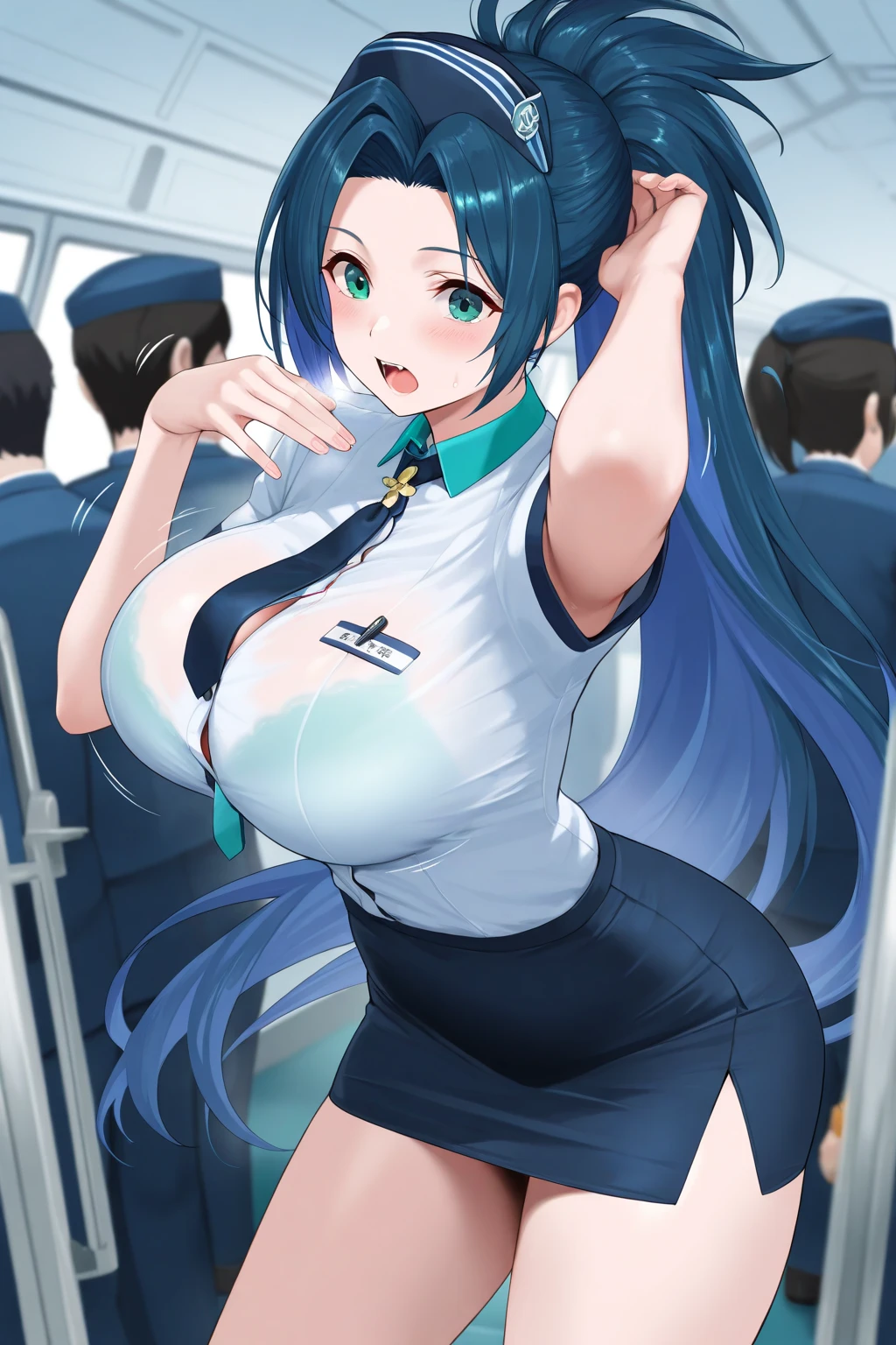 (No panties, pussy and pubic hair visible)、(Masterpiece、Highest quality), 1 Girl, Browsing Caution,  Uniform, Shy, Cleavage, Blink, milk首、milk
