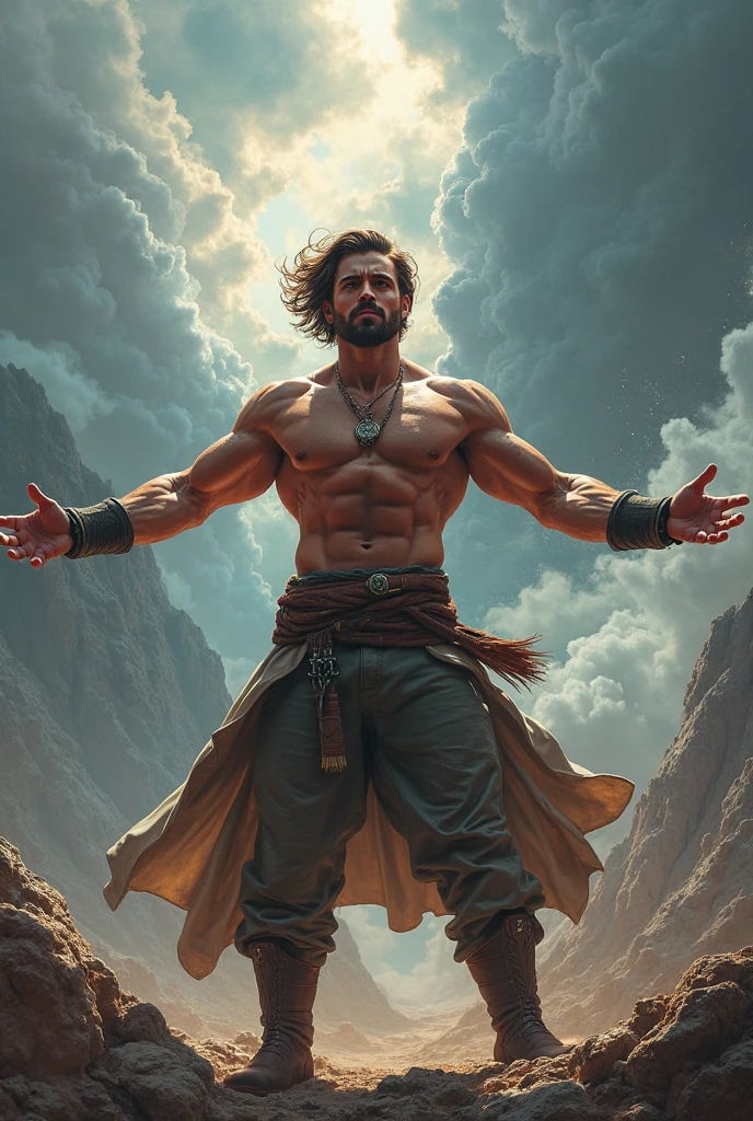 (one male:1.9) (1boy:1.9) (side view)
Very detailed flawless handsome face, detailed eyes, heroic, bodybuilder, (big muscles), (big pectorals), narrow waist. Long hair. Realistic face, realistic eyes.
Standing at a window looking out, wearing a short (loin wrap), a (robe) off his shoulders. Sunrise.
High contrast, high saturation, highly detailed, high quality, masterpiece, soft volumetric lighting, rich colors, depth of field.
<lora:BulkedUpAIR1.5:0.3>
<lora:aenaluck5x6x4:0.8>