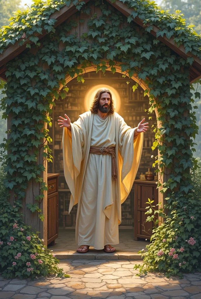 masterpiece, jesus christ walking through the jungle at night among fireflies, garden, detailed background ancient ruins, 4k, 8k, high quality, high detailed, professional art, ultra realistic, photorealistic, photography, dslr, flawless, clean, masterpiece, perfect artwork, famous art, cinematic lighting, cinematic flower, perfect face, perfect picture,
