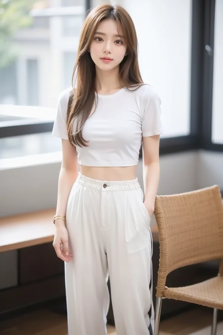 (Photorealsitic)(10yaers old), Pretty Woman, (Full body 8K portrait), 1 girl in, White Karate Uniform, White karate pants, Stand alone, Large and dynamic hand and foot movements, Stick out your fist, Make a high side kick, Correct skeleton, Perfect facial detail, (Smile: 1.15), attractive beautiful face, gazing at viewer, a small face, 二重まぶた, Beautiful detailed eyes, long eyeslashes, ligh brown hair, bobhair,style hairstyle, Toned waist, Beautiful thin legs, toned ankles, bare-legged ,TOKYOcty, Green in the background, no nsfw