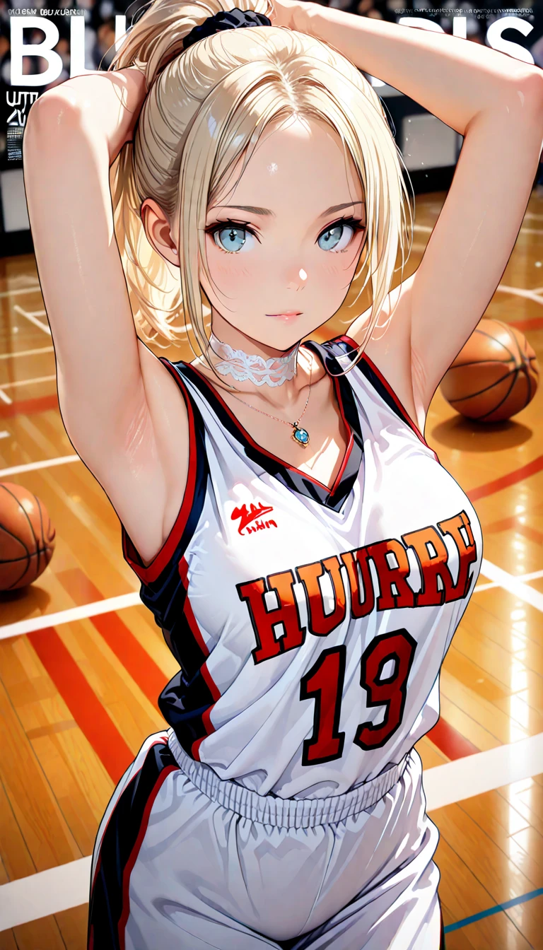 1lady solo, /(volleyball uniform/), /(dark brown hair/) bangs, blush light smile, (masterpiece best quality:1.2) delicate illustration ultra-detailed, large breasts BREAK /(volleyball court indoors/)