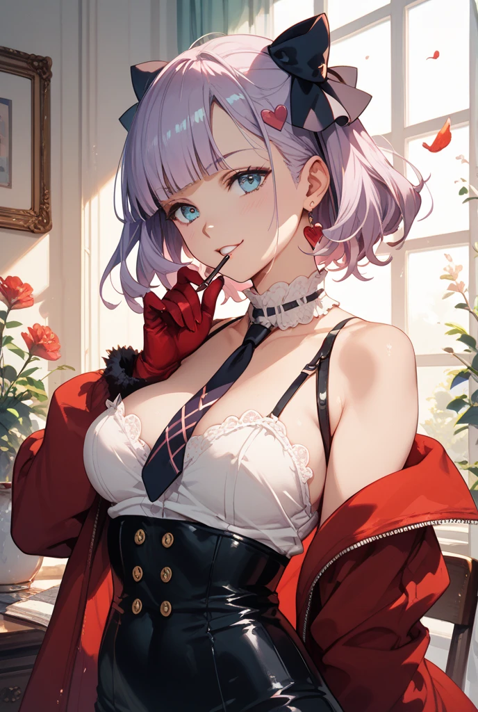 woman,(Detailed Description,Unbelievably absurd,High resolution,8k wallpaper,masterpiece,Highest quality,Regional Depth,Anatomically accurate depiction,A face with attention to detail, Eye on the details,Perfect body,Two beautiful hands, Five perfect fingers,Curvy Legs,)(Glowing Skin,Glossのある肌,Oilskin),(((Sexy Idol))),(Idol Costumes,Cute hairstyle,tights,Choker of Hearts,boots,Gloss),eyelash,(bright pink eyes,Look at me sideways,There is cleavage in the chest,Captivating smile,Large Breasts,Glossのある唇,Cute pose),Sweat,whole body,microphone
