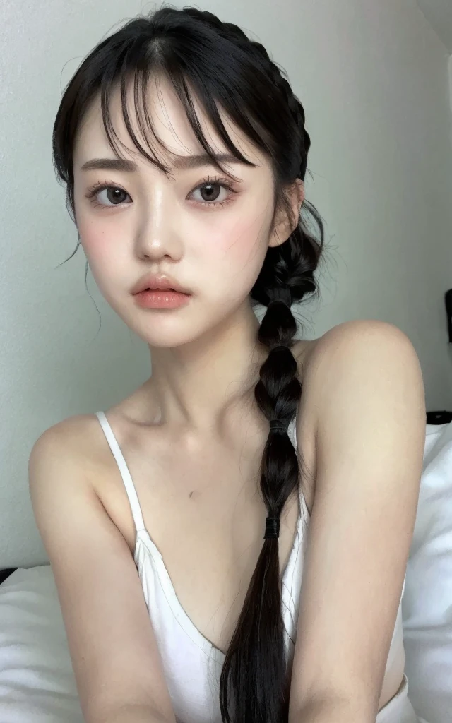 、top-quality、realisitic、realisitic、ighly detailed、extremely delicate and beautiful、RAW Photography、Crawling on all fours in bed、profetional lighting、lighting on the face、depth of fields、Single focal length、full bodyesbian、a 20 yo woman、Dark hair、small head、Wearing black underwear((huge tit))、fashionGirl、beautidful eyes、True Face、authentic skin、lifelike face、real looking skin、A detailed eye、Doing yoga、(Fashionable hairstyles:1.3)Dynamic poses、viewer、See detailed faces and breasts、announcer、Photographing the whole body、wearing pink sexy lingerie
